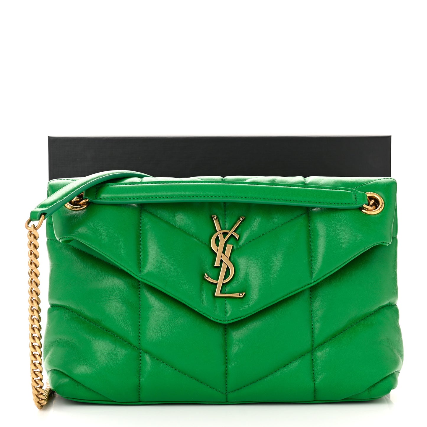 Lambskin Quilted Small Loulou Puffer Monogram Chain Satchel New Vert