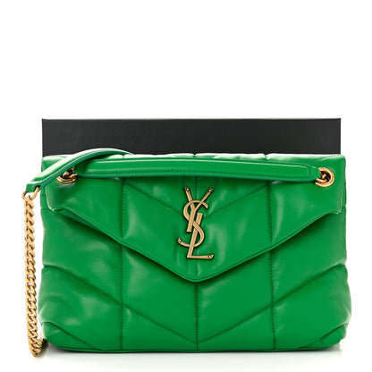 Saint Laurent Lambskin Quilted Small Loulou Puffer Monogram Chain Satchel New Vert 11 of 11
