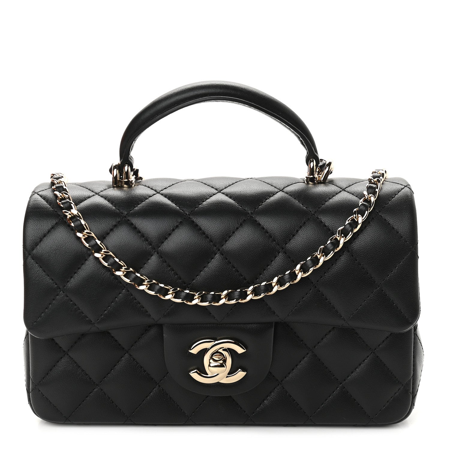 Chanel Lambskin Quilted Mini Top Handle Rectangular Flap Black 1 of 8