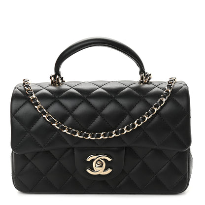 Chanel Lambskin Quilted Mini Top Handle Rectangular Flap Black 1 of 8