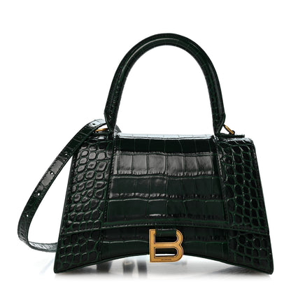 Balenciaga Shiny Calfskin Crocodile Embossed Small Hourglass Top Handle Bag Forest Green 1 of 13