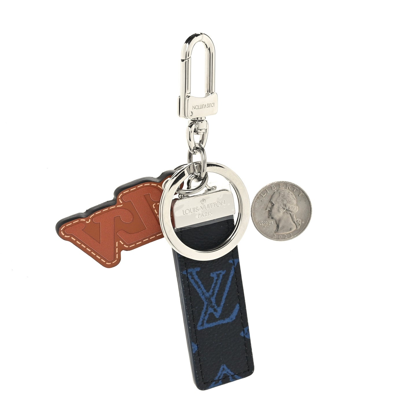 Monogram LV Record Tab Bag Charm Key Holder Blue