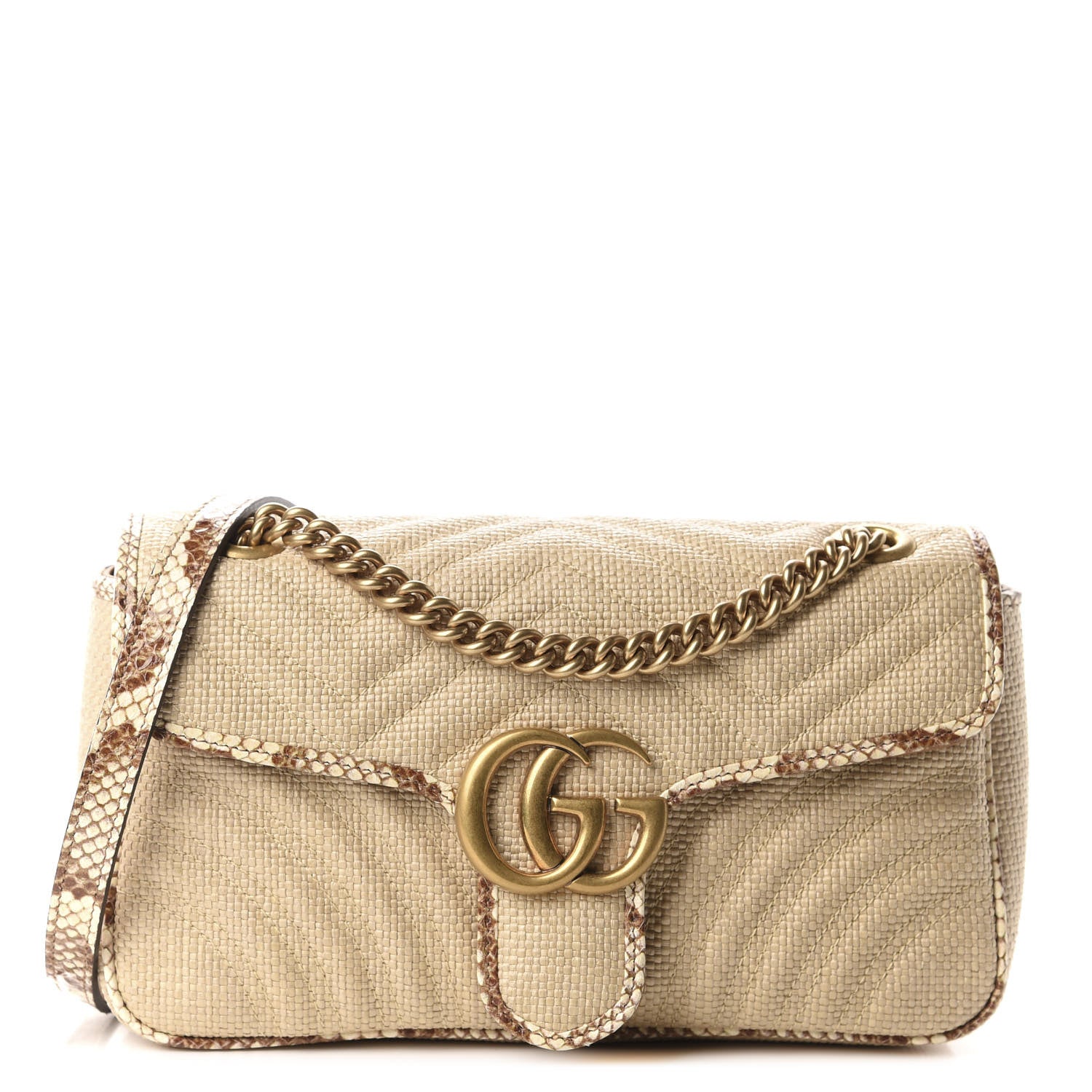 Gucci Raffia Elaphe Matelasse Small GG Marmont Shoulder Bag Natural Cream Brown 1 of 10