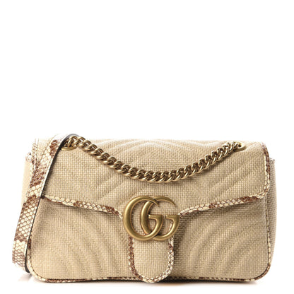 Gucci Raffia Elaphe Matelasse Small GG Marmont Shoulder Bag Natural Cream Brown 1 of 10