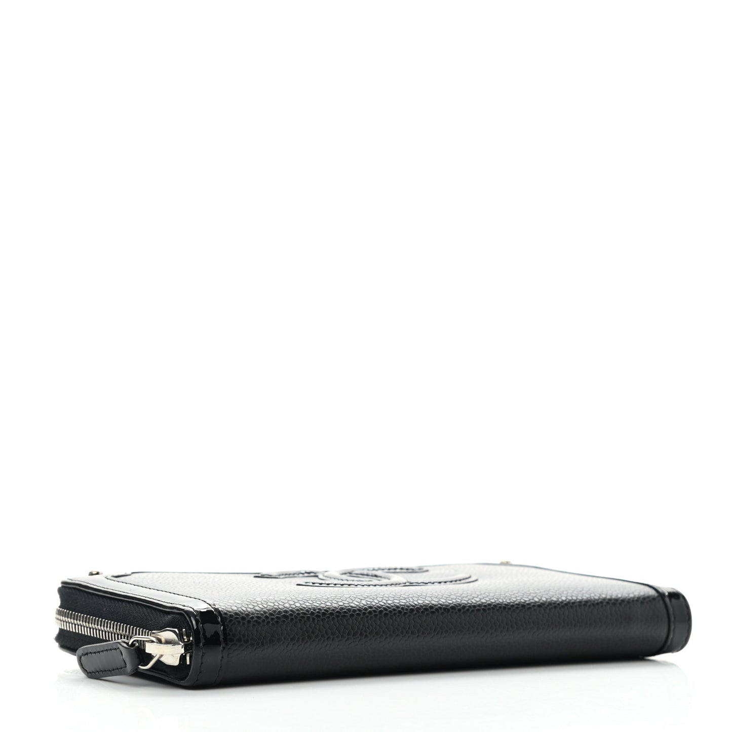 Caviar Patent Small CC Contour Zip Around Wallet Black