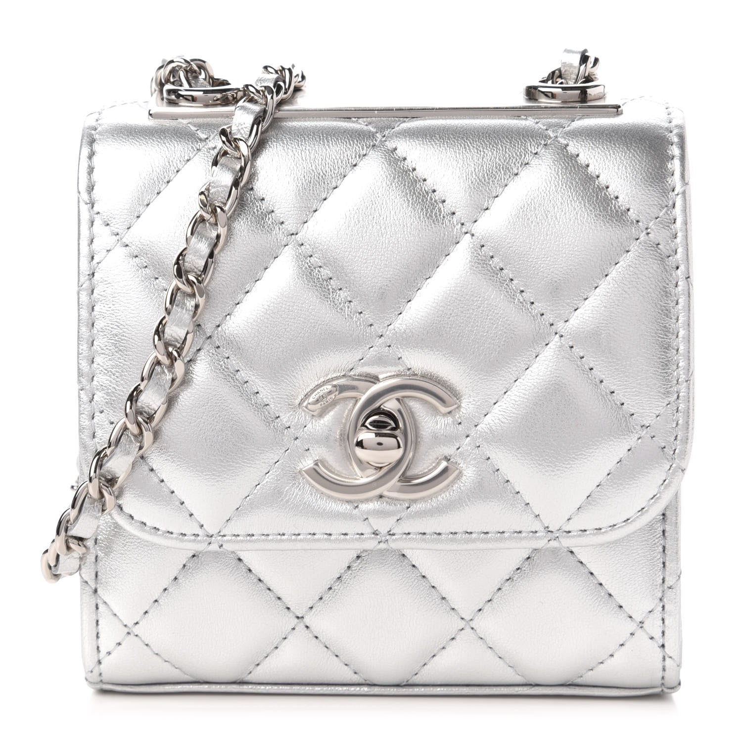 Chanel Metallic Lambskin Quilted Mini Trendy CC Clutch With Chain Silver 1 of 11