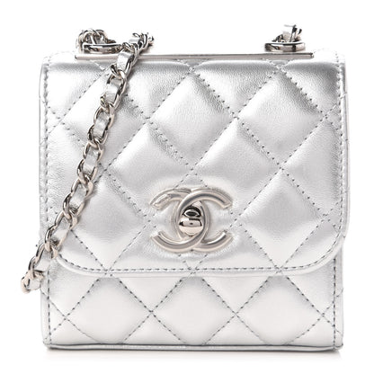 Chanel Metallic Lambskin Quilted Mini Trendy CC Clutch With Chain Silver 1 of 11