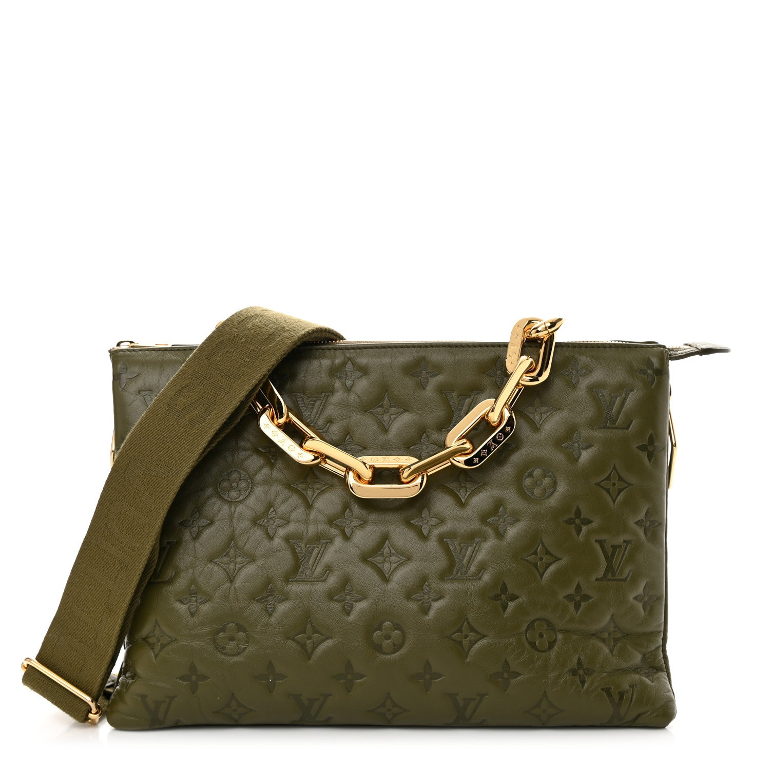 Louis Vuitton Lambskin Embossed Monogram Coussin MM Khaki 1 of 17