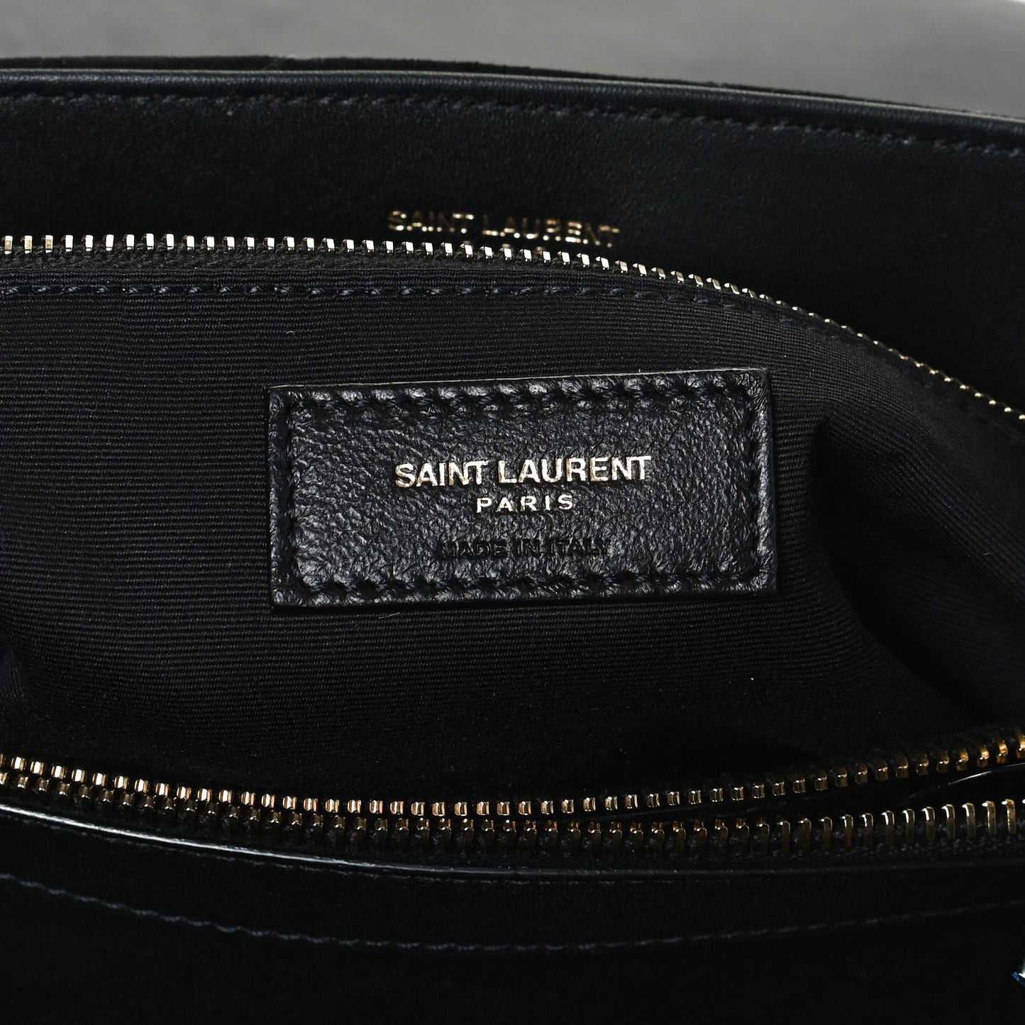 Suede Y Quilted Monogram Medium Loulou Chain Satchel Black