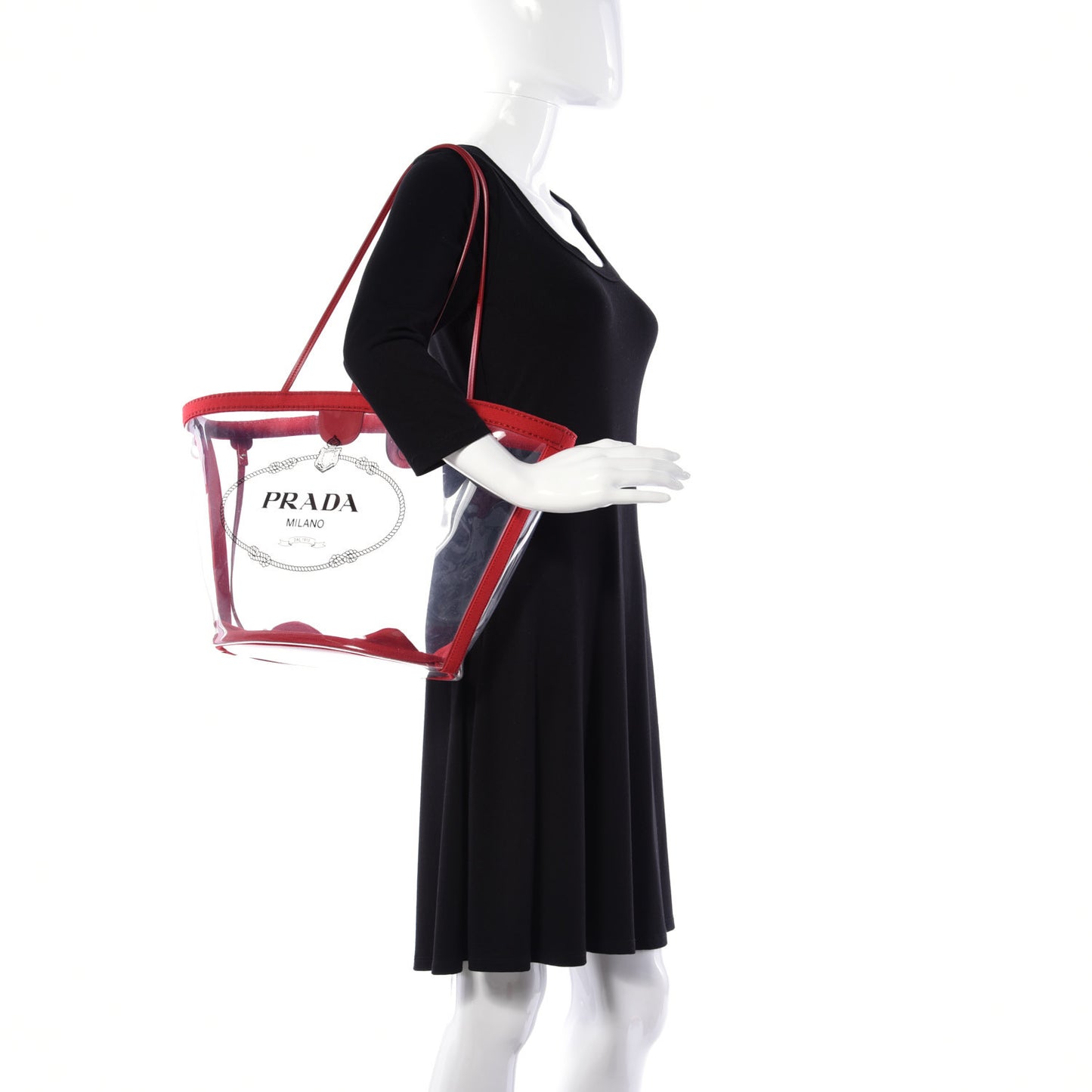 Plexiglass Calfskin Small Shopper Tote Rosso
