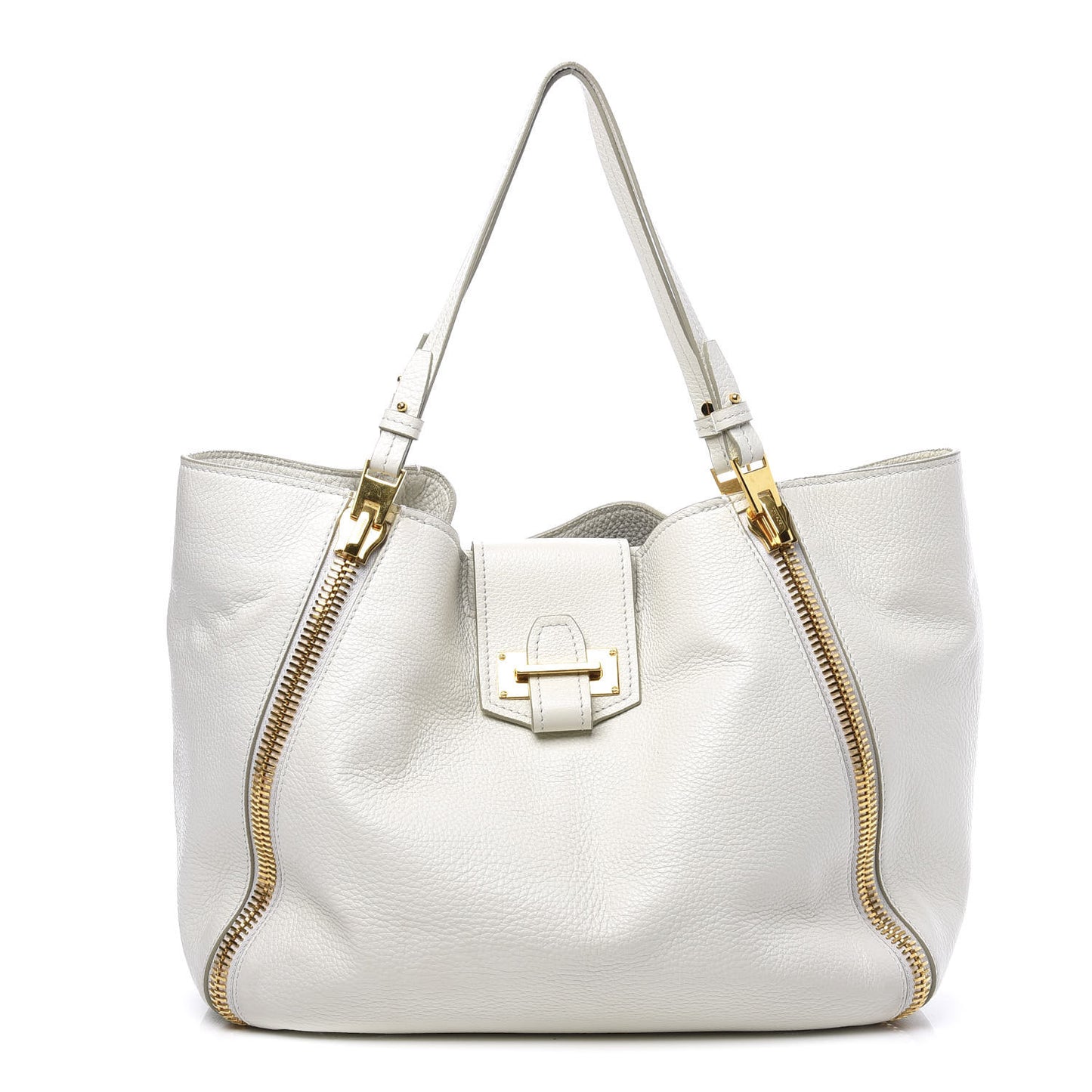 Grained Calfskin Sedgwick Medium Zipper Tote White