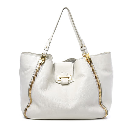 Tom Ford Grained Calfskin Sedgwick Medium Zipper Tote White 2 of 9