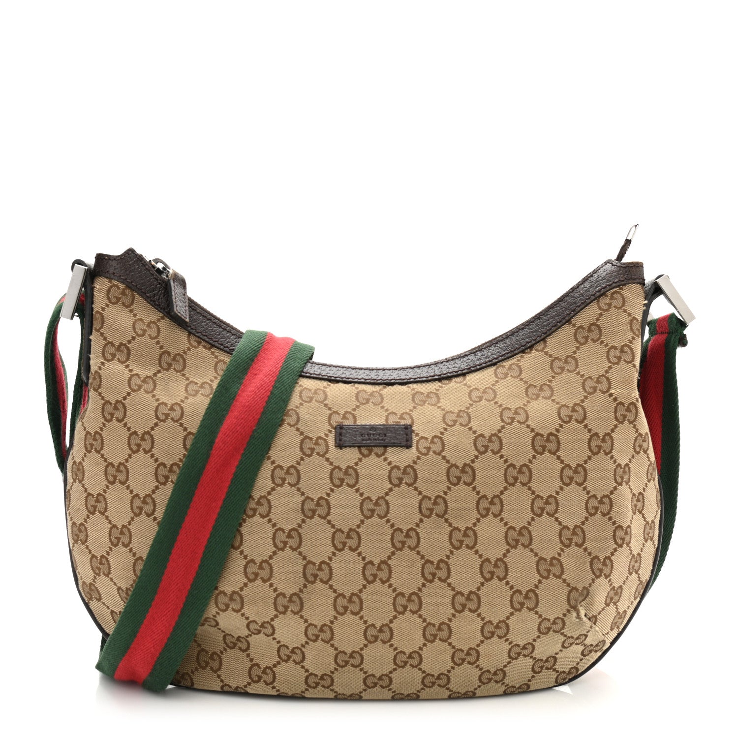 Gucci Monogram Web Medium Half Moon Hobo Dark Brown 1 of 11