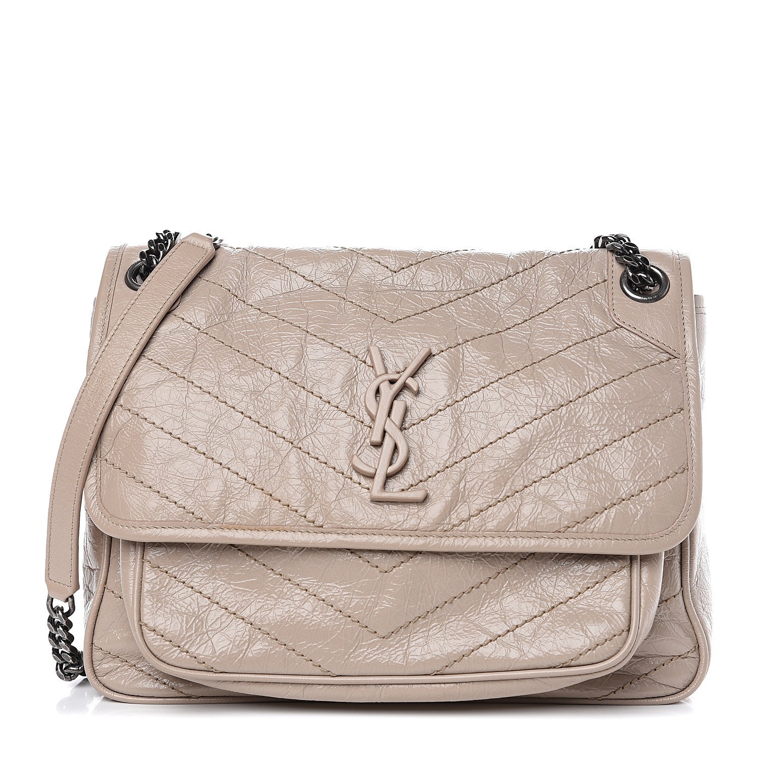 Saint Laurent Crinkled Calfskin Matelasse Monogram Medium Niki Chain Satchel Light Natural 1 of 9