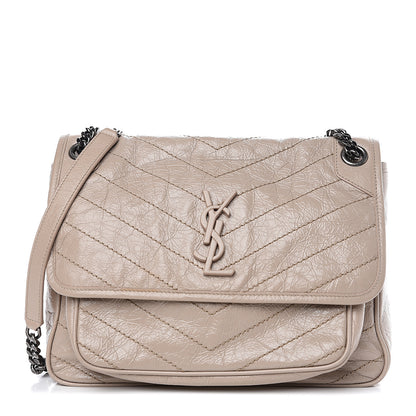 Saint Laurent Crinkled Calfskin Matelasse Monogram Medium Niki Chain Satchel Light Natural 1 of 9