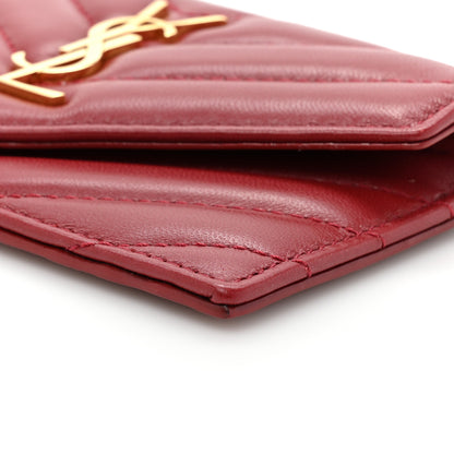 Saint Laurent Lambskin Matelasse Chevron Monogram Compact Wallet Red 9 of 11