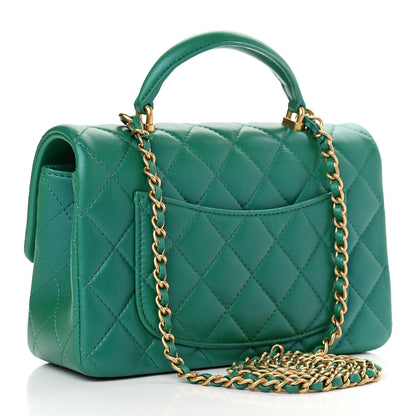 Chanel Iridescent Lambskin Quilted Mini Top Handle Rectangular Flap Green 3 of 11