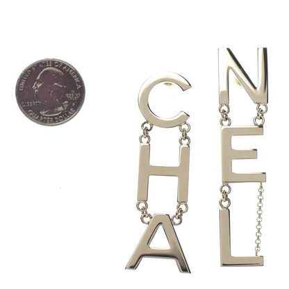 Chanel Metal Cha-Nel Logo Drop Earrings Gold 2 of 4