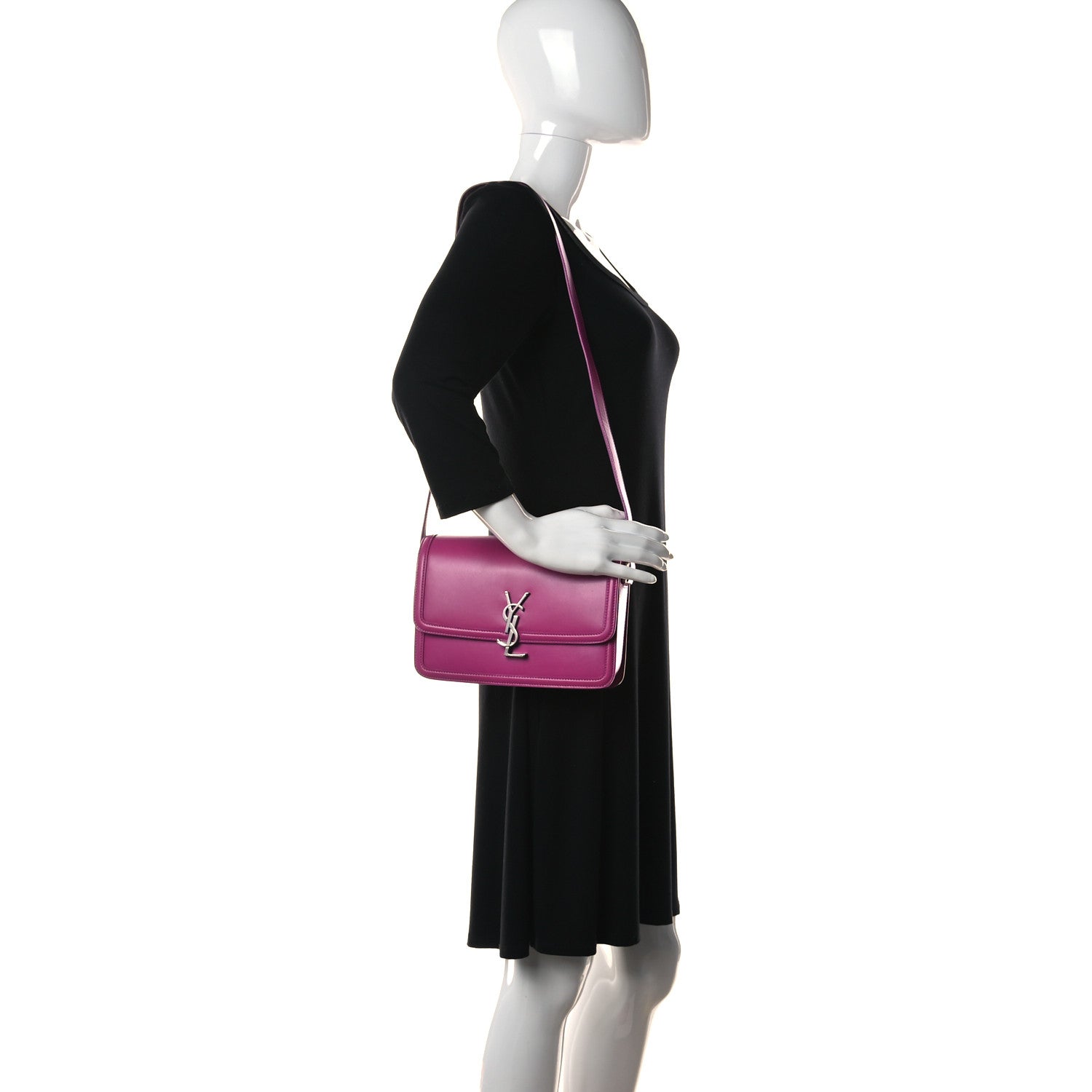 Saint Laurent Box Calfskin Monogram Medium Solferino Satchel Fuchsia 2 of 10