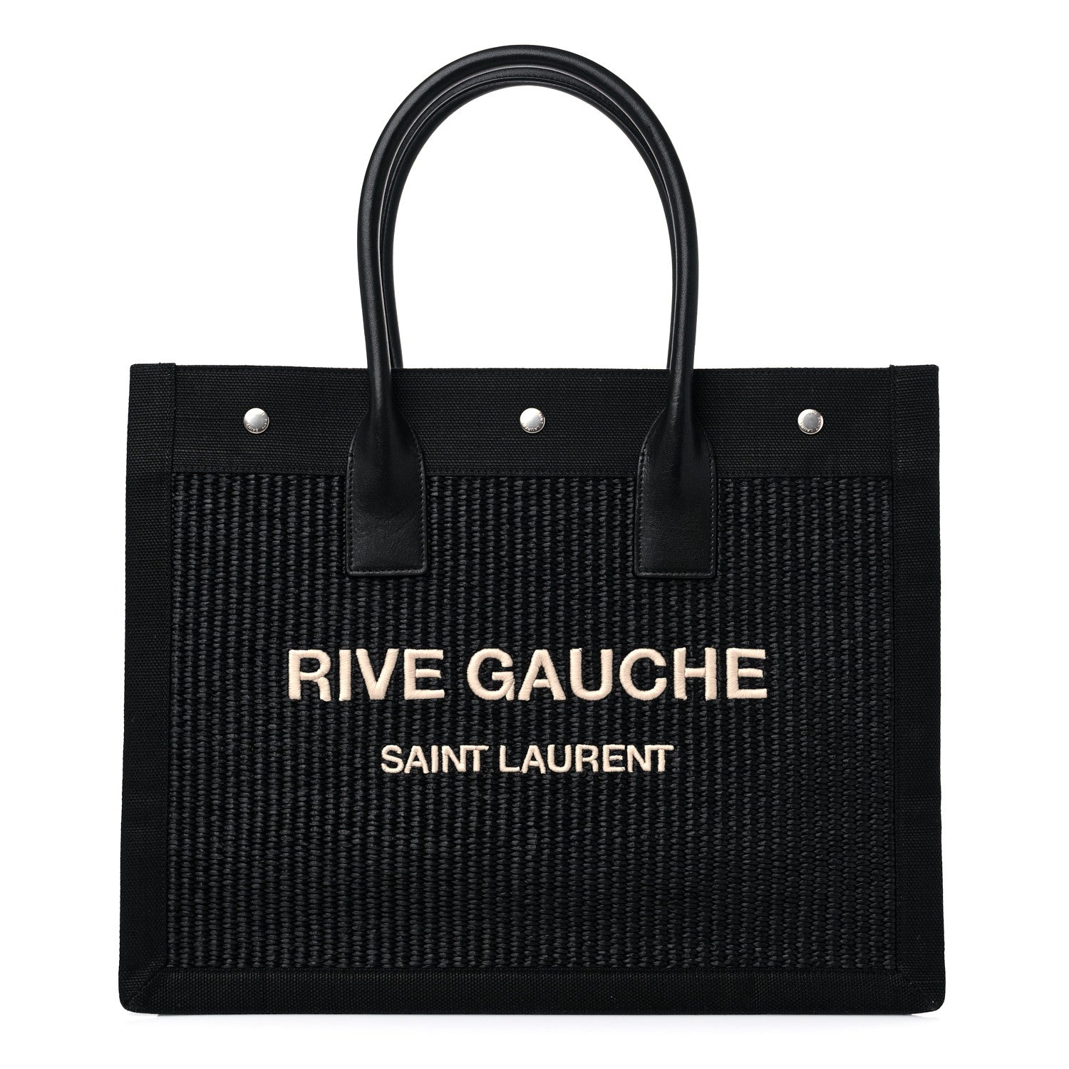 Saint Laurent Raffia Linen Calfskin Small Rive Gauche Tote Black 1 of 9