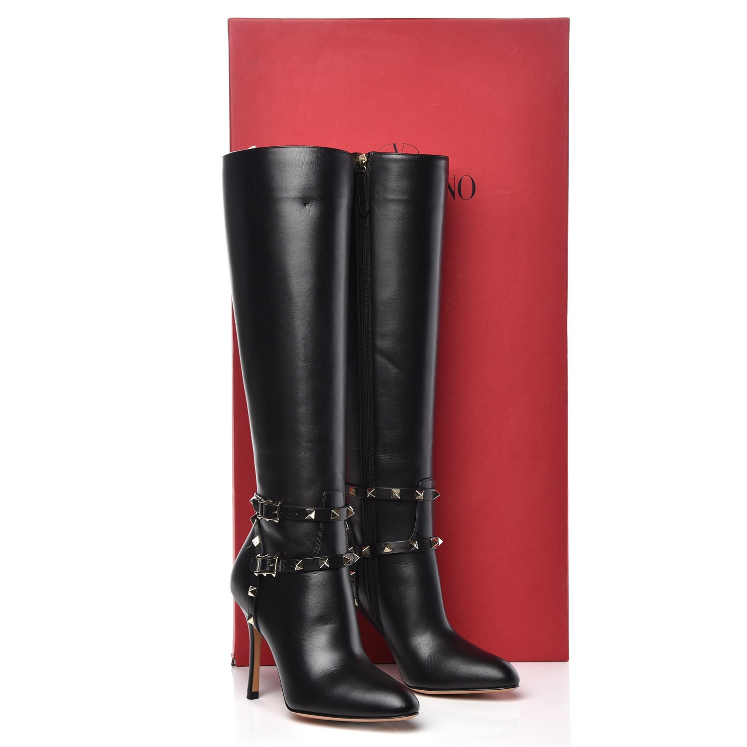 Valentino Garavani Calfskin Rockstud Knee High 100mm Boots 35.5 Black 8 of 8