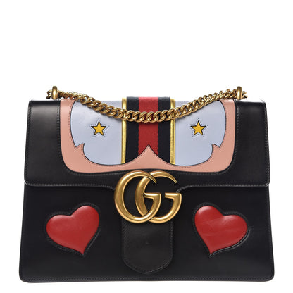 Gucci Calfskin Web Heart Medium GG Marmont Chain Handle Bag Black 1 of 10