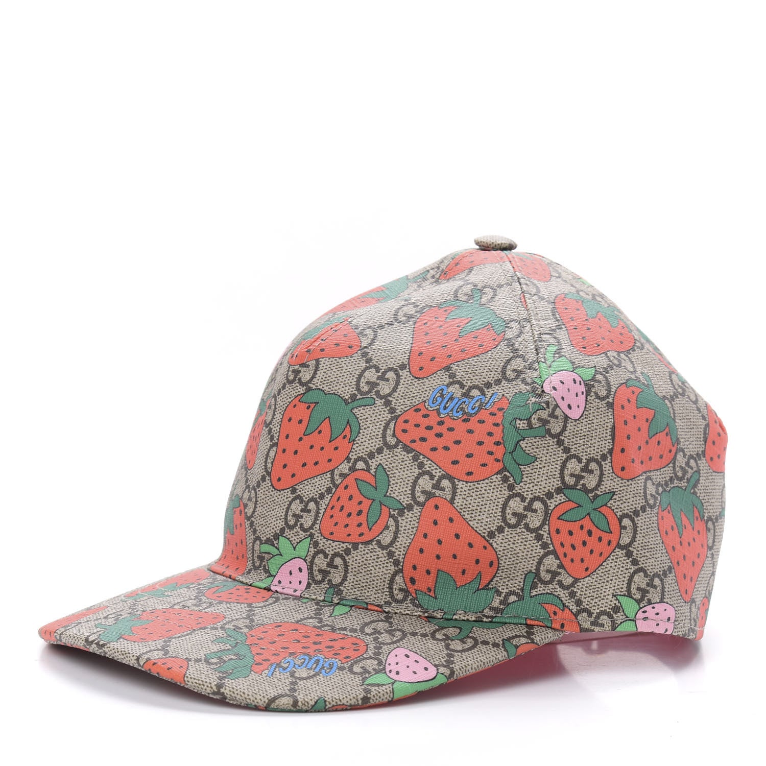 Gucci GG Supreme Monogram Strawberry Baseball Hat 56 Beige 1 of 8
