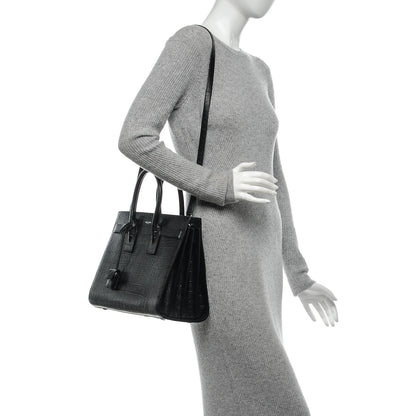 Saint Laurent Calfskin Crocodile Embossed Small Sac de Jour Black 2 of 7