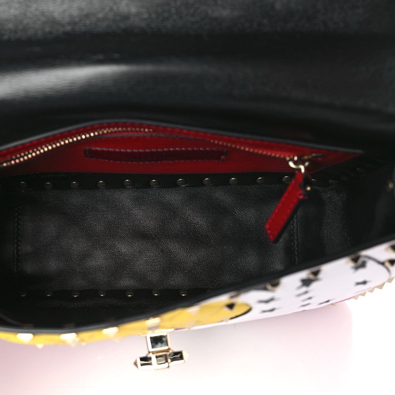 Valentino Garavani Lambskin Medium Moon And Stars Rockstud Spike Shoulder Bag White Yellow Pink 6 of 9