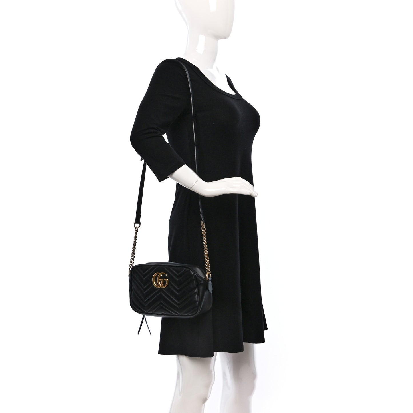Calfskin Matelasse Small GG Marmont Chain Shoulder Bag Black