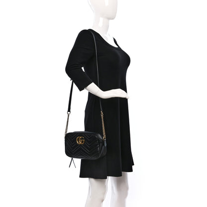 Gucci Calfskin Matelasse Small GG Marmont Chain Shoulder Bag Black 2 of 9