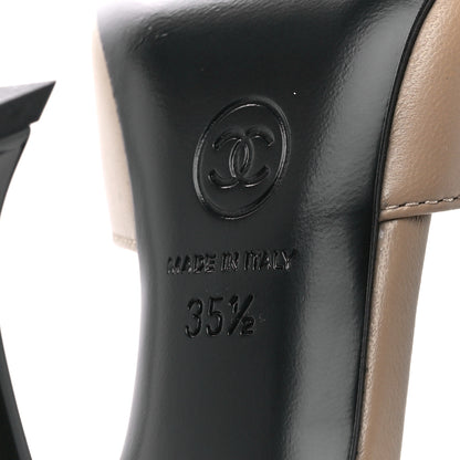 Chanel Lambskin Velvet Cap Toe Logo Pumps 35.5 Beige Black 6 of 9
