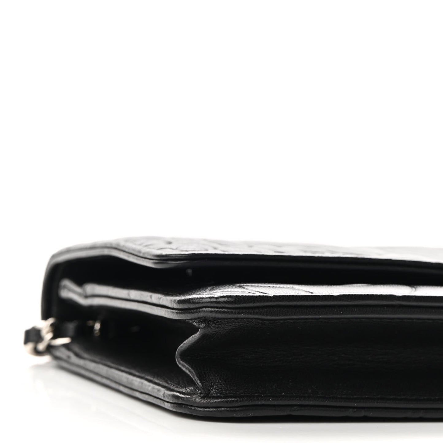 Lambskin Camellia Embossed Wallet on Chain WOC Black