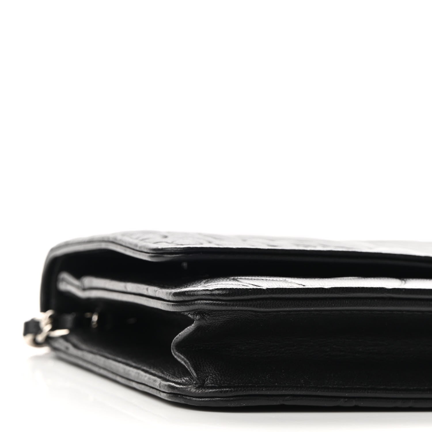 Chanel Lambskin Camellia Embossed Wallet on Chain WOC Black 10 of 11