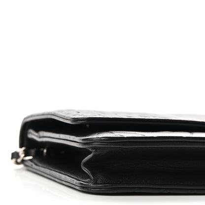 Chanel Lambskin Camellia Embossed Wallet on Chain WOC Black 10 of 11