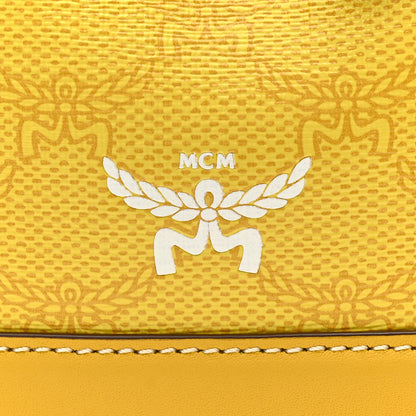 MCM Lauretos Spanish Calfskin Medium Himmel Drawstring Bucket Bag Lemon Gold 7 of 12