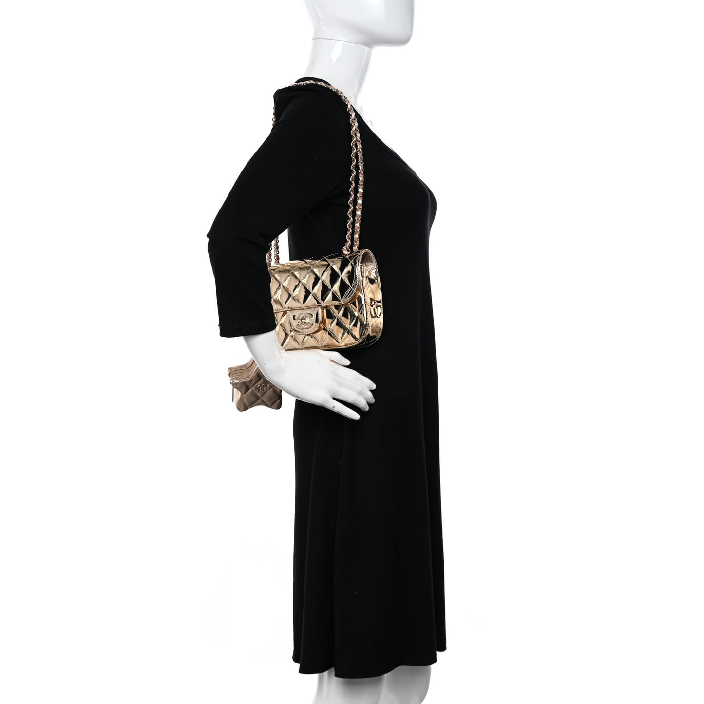 Mirror Calfskin Metallic Calfskin Quilted Hollywood Boulevard Mini Flap With Star Coin Purse Gold