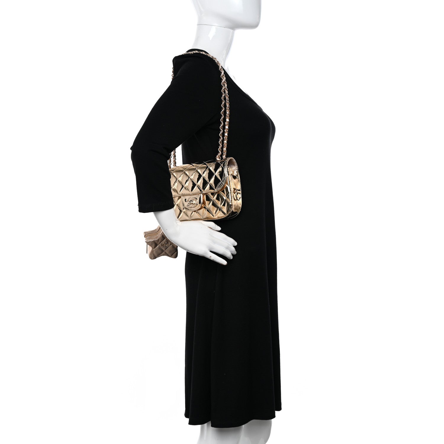 Chanel Mirror Calfskin Metallic Calfskin Quilted Hollywood Boulevard Mini Flap With Star Coin Purse Gold 2 of 11