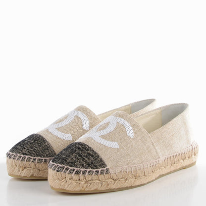 Chanel Toile Sequin CC Espadrilles 38 Beige Black 6 of 18