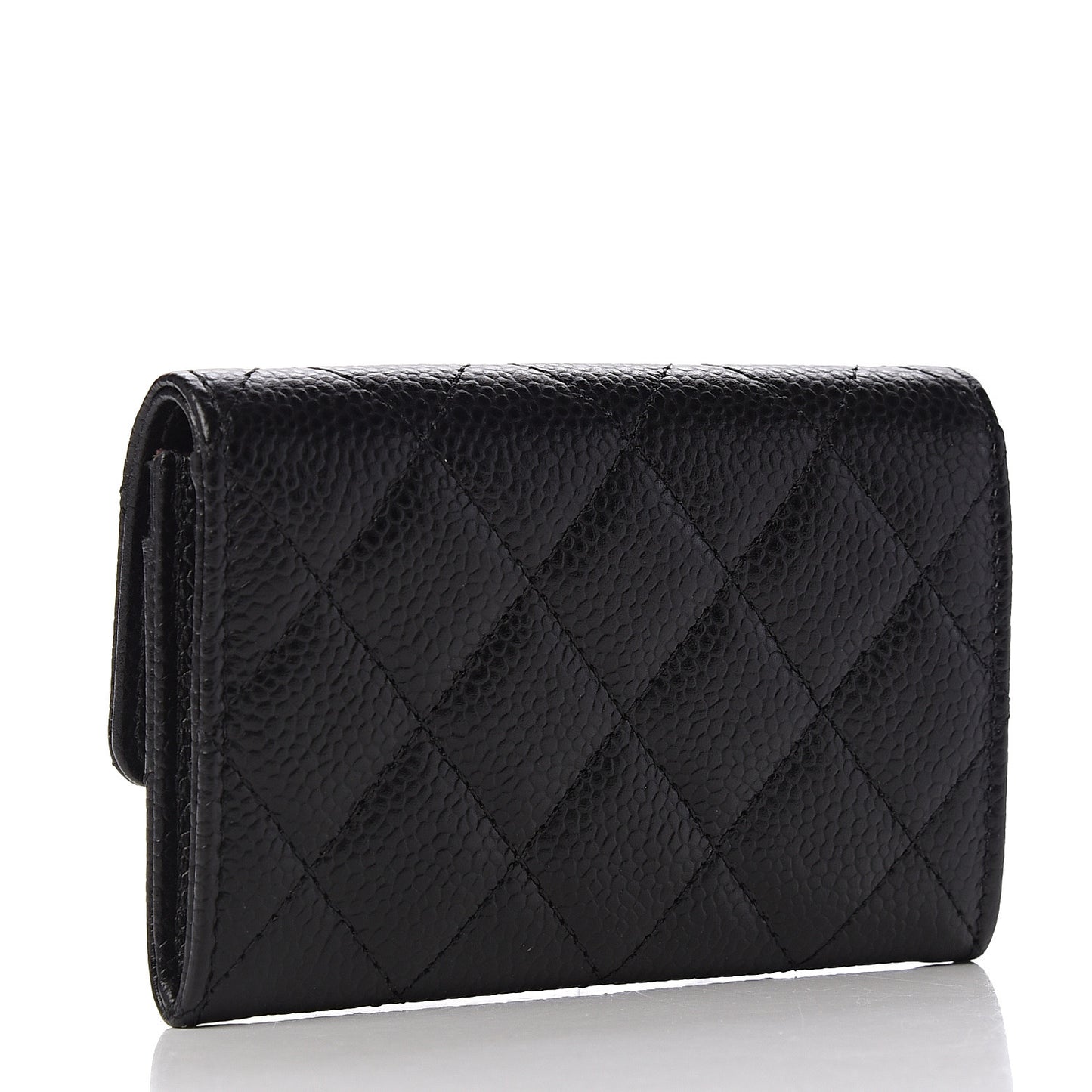 Caviar Quilted Flap Card Holder Wallet Black