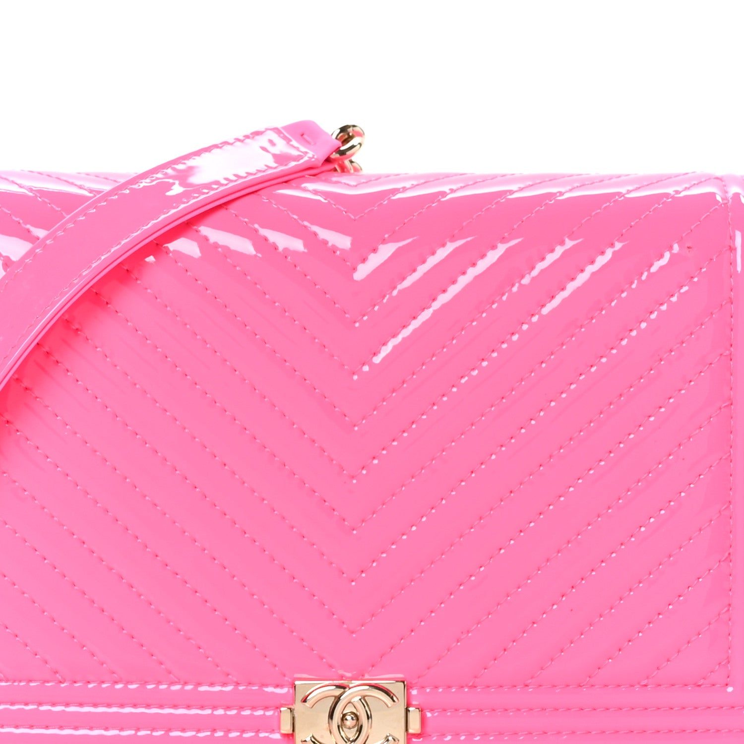 Chanel Patent Chevron Quilted Boy Wallet On Chain WOC Rose Pink 9 of 13