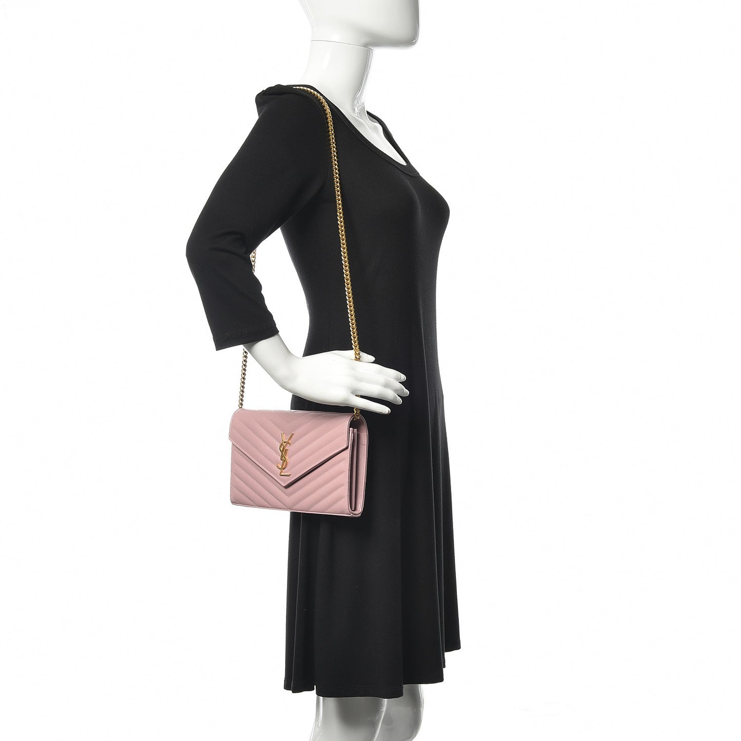 Grain De Poudre Matelasse Chevron Monogram Chain Wallet Pale Pink
