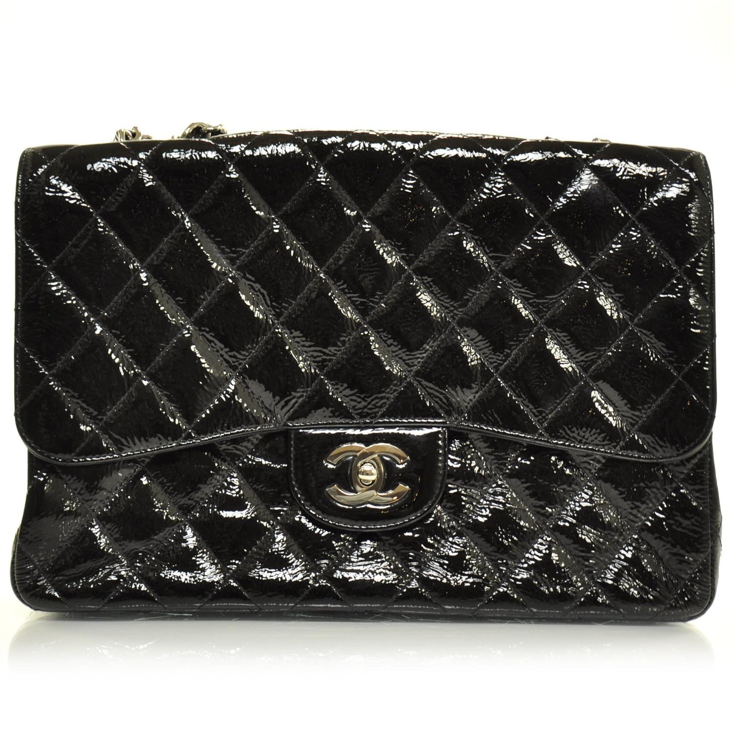 Crackled Patent Jumbo Flap Black SHW