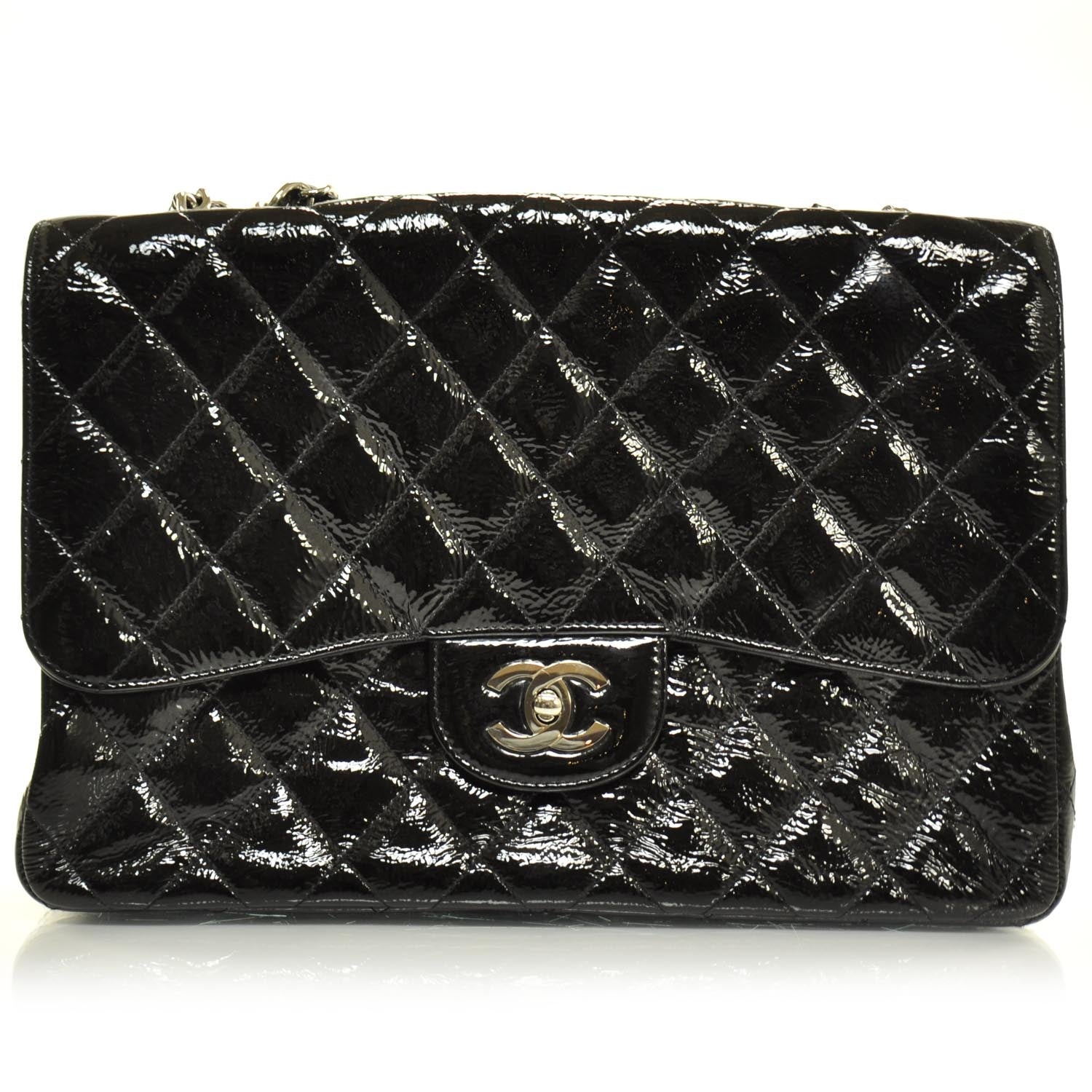 Chanel Crackled Patent Jumbo Flap Black SHW 1 of 11