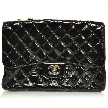Chanel Crackled Patent Jumbo Flap Black SHW 1 of 11