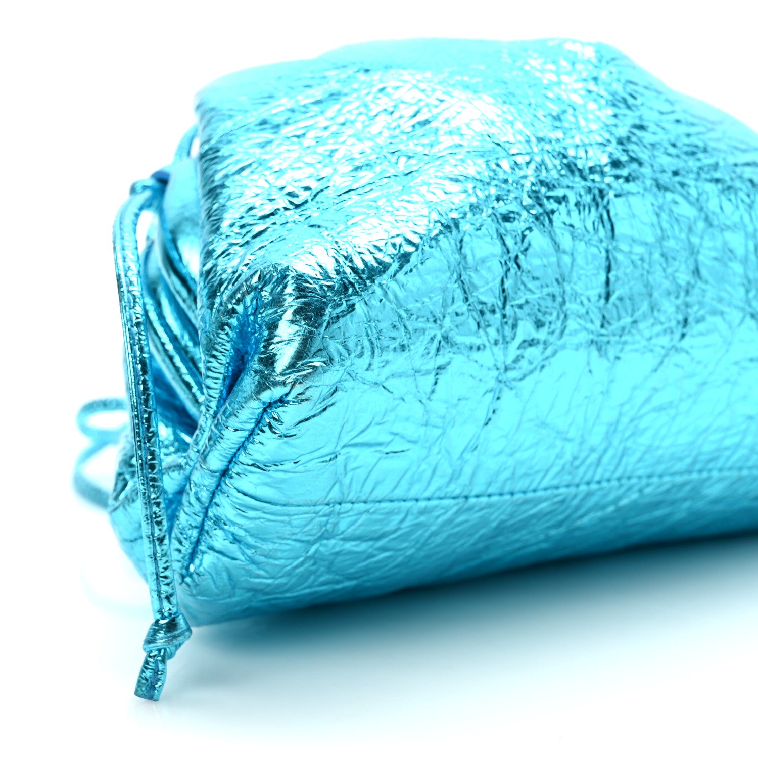 Bottega Veneta Metallic Crushed Calfskin The Mini Pouch Sky Blue 8 of 9