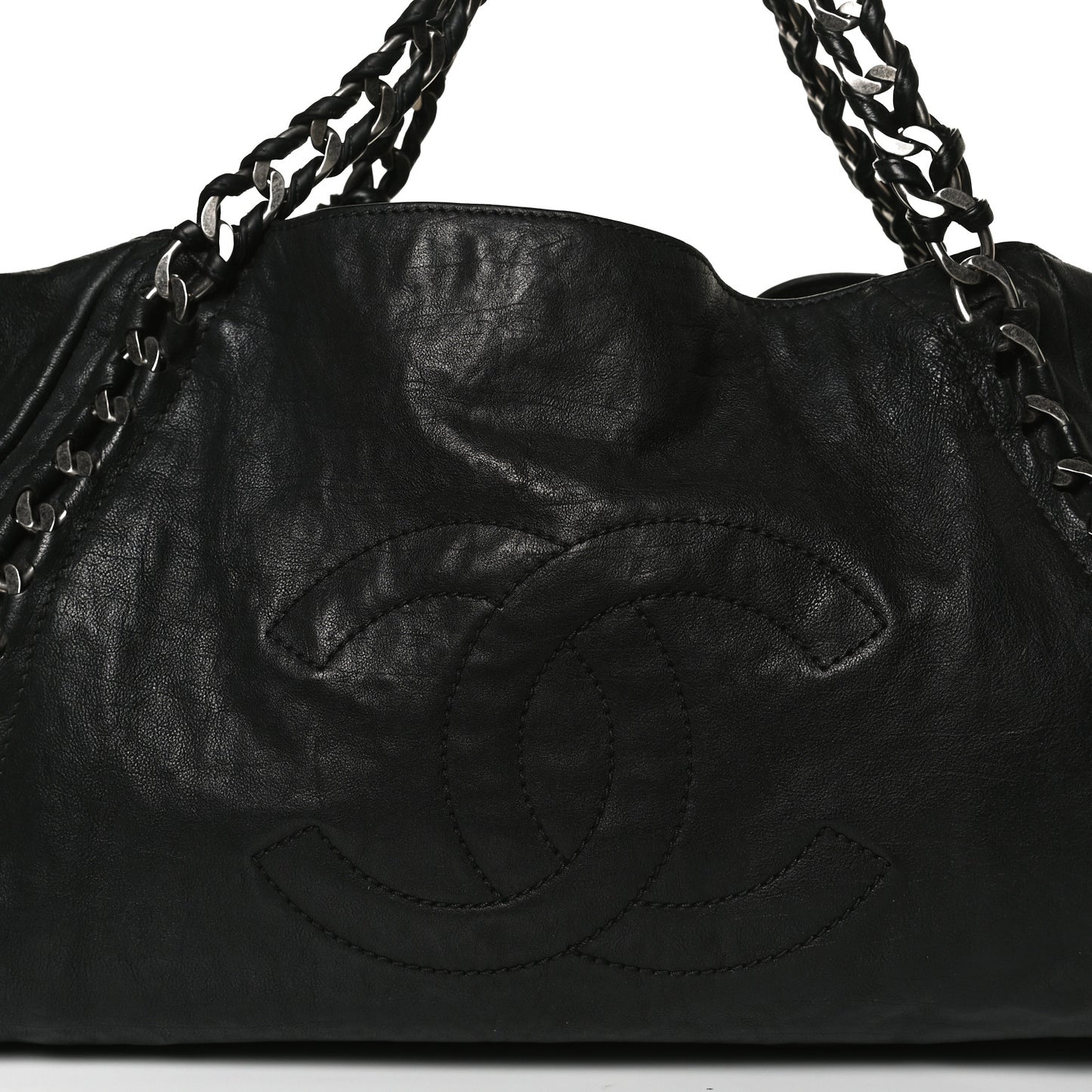Calfskin East West Modern Chain Tote Black