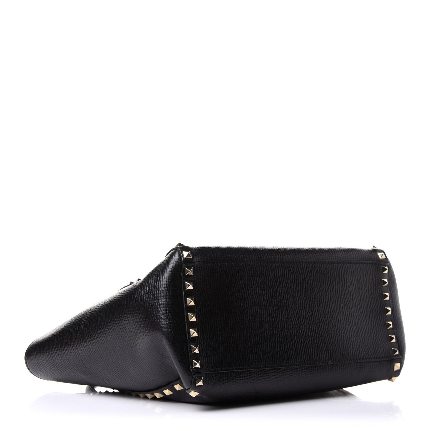Textured Calfskin Rockstud Double Handle Tote Black