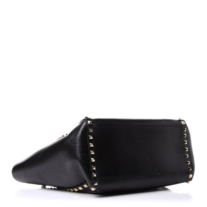 Valentino Garavani Textured Calfskin Rockstud Double Handle Tote Black 5 of 17