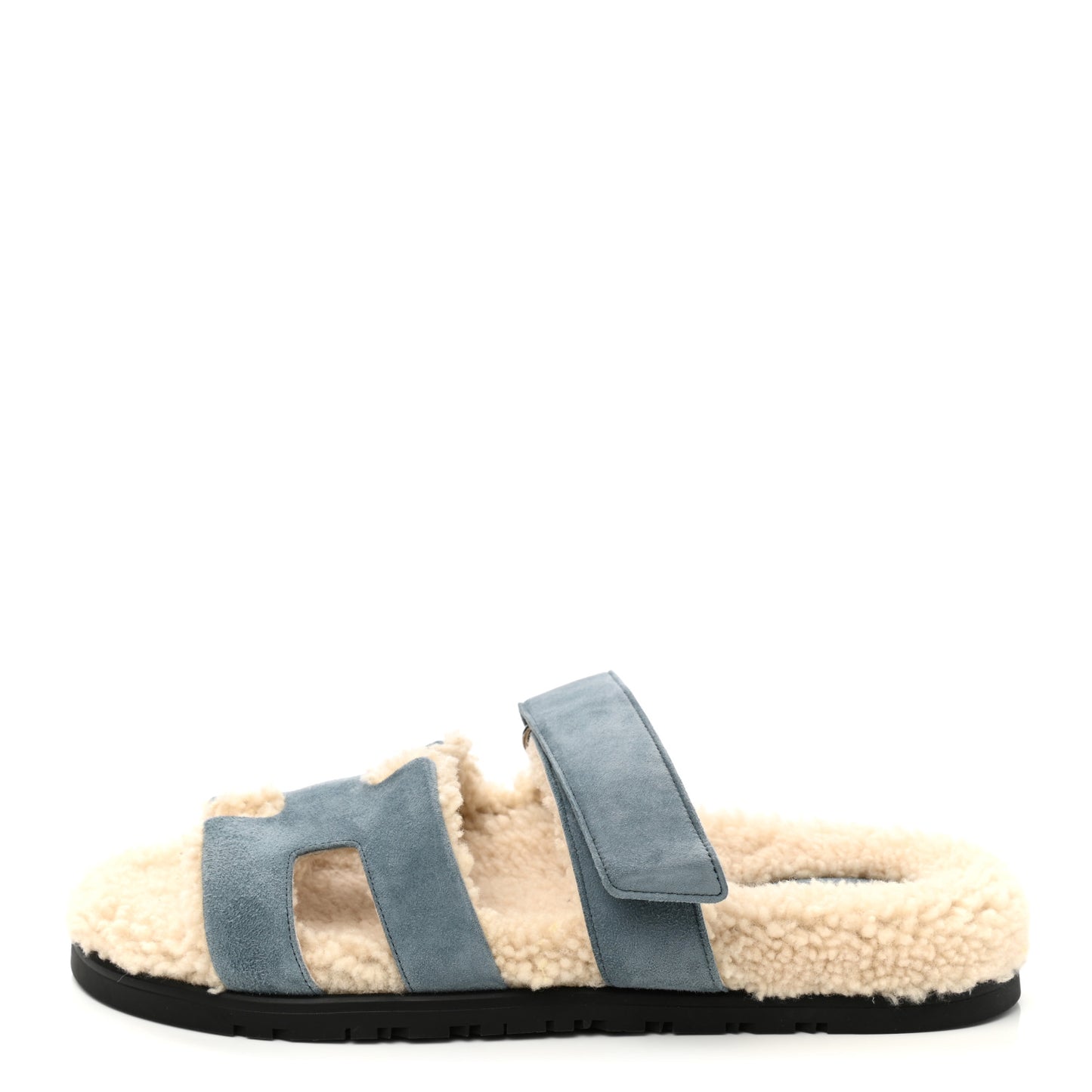 Suede Goatskin Woolskin Womens Chypre Sandals 38 Bleu Pinede Ecru